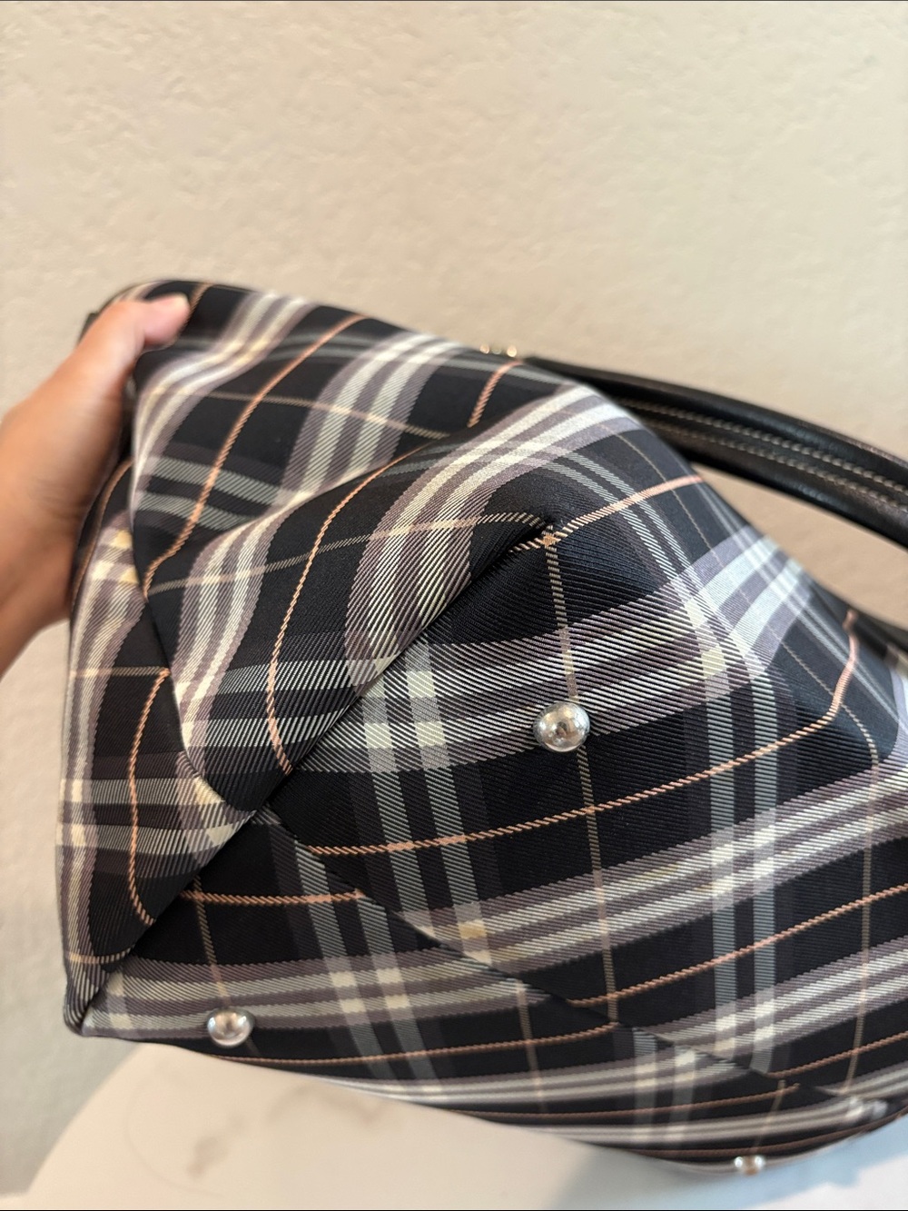 Burberry Black Plaid Tote Canvas Bag with Leather Handles - Picture 12 of 16